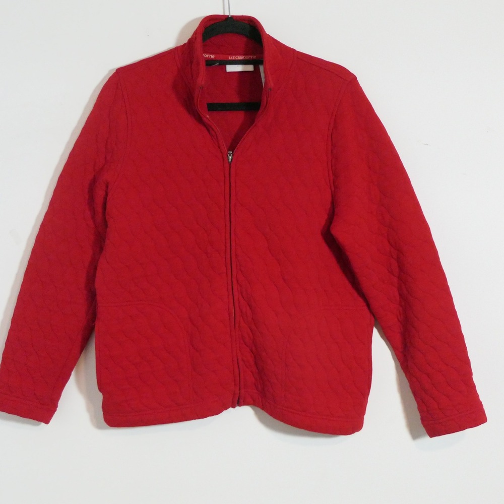 Liz Claiborne Women Jacket Petite M Red Quilted Layering Loungewear Transitional